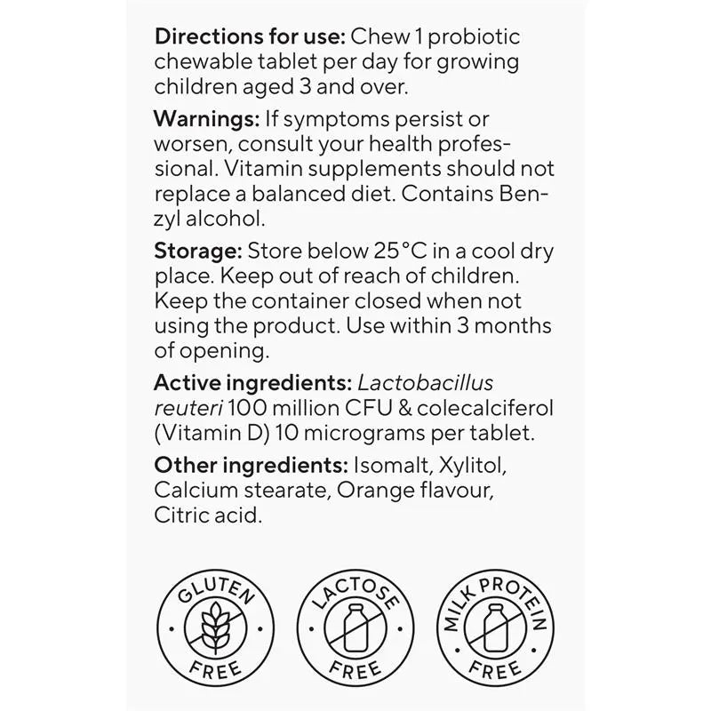 Biogaia Protectis Kids + Vit D Orange Flavour 30 Chewable Tablets