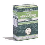 100g bag of Organic Times Vanilla Mallows showing the back with nutrition facts and organic ingredients.